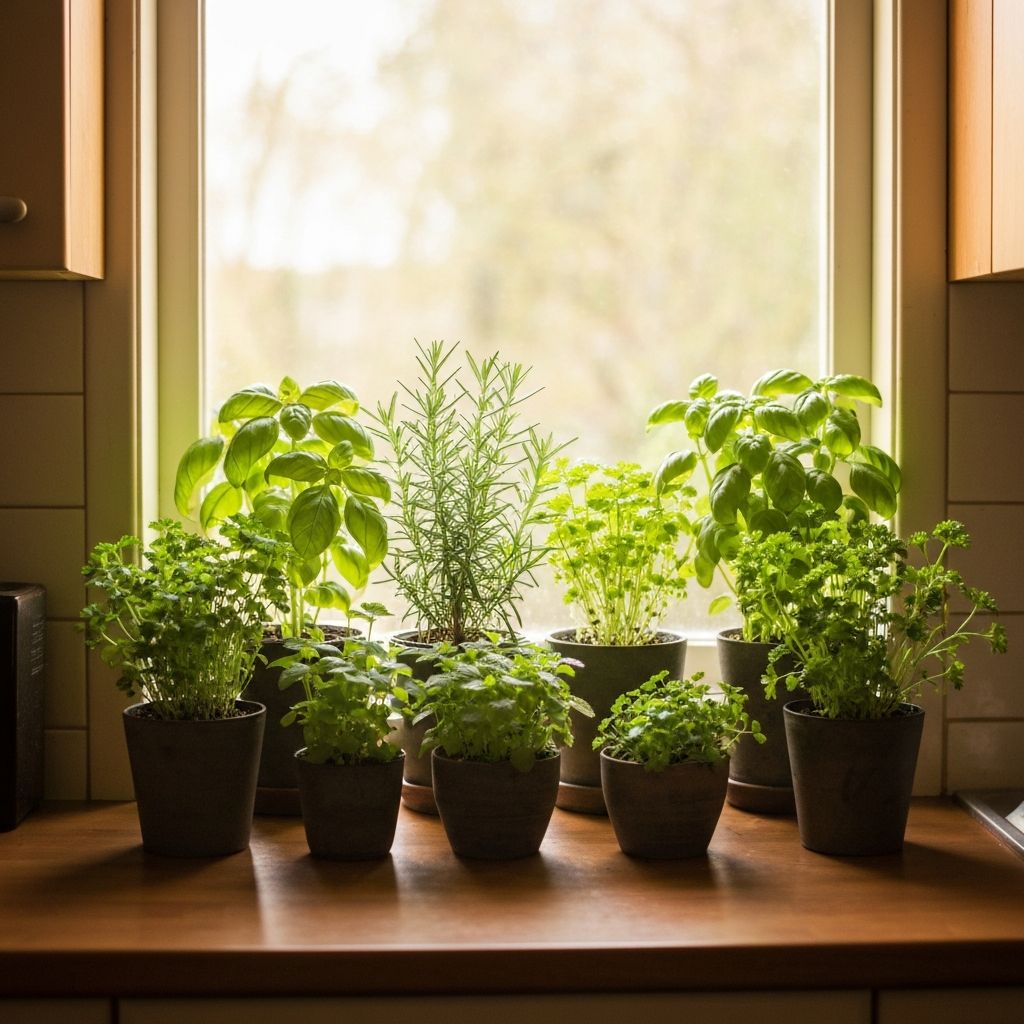 Frische Kräuter auf der Fensterbank